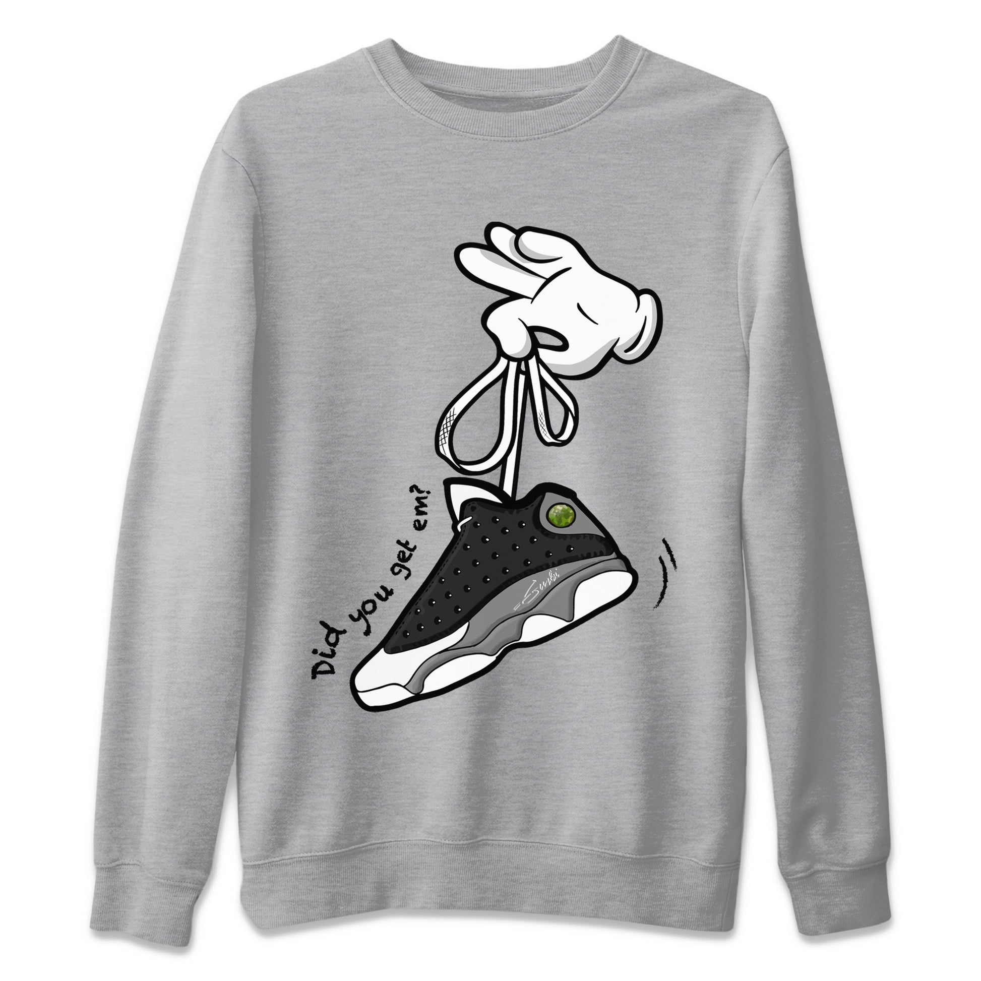 Air Jordan 13 Black Flint Sneaker Match Tees Cartoon Hands Sneaker Tees Air Jordan 13 Retro Black Flint Tee Unisex Shirts Heather Grey 2
