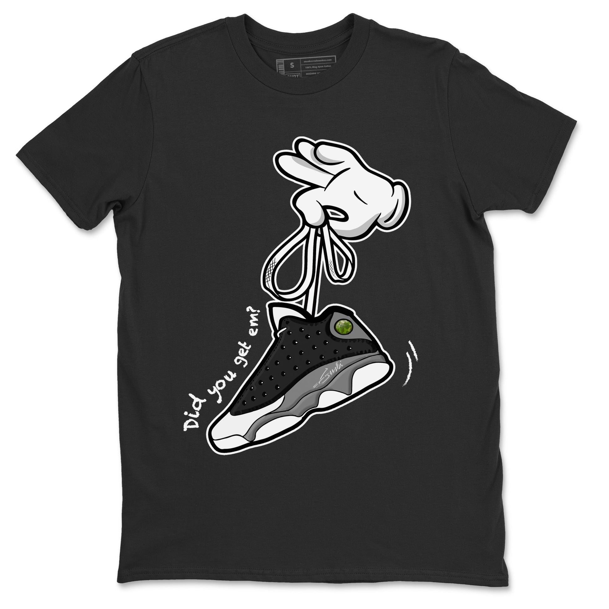 Air Jordan 13 Black Flint Sneaker Match Tees Cartoon Hands Sneaker Tees Air Jordan 13 Retro Black Flint Tee Unisex Shirts Black 2