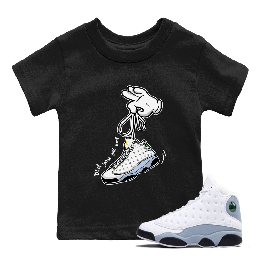 13s Blue Grey shirt to match jordans Cartoon Hands sneaker tees Air Jordan 13 Retro Blue Grey SNRT sneaker release tees baby toddler Black 1 cotton Shirt