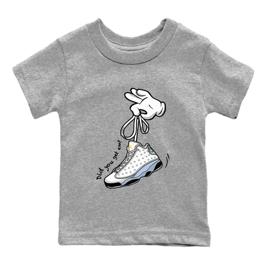 13s Blue Grey shirt to match jordans Cartoon Hands sneaker tees Air Jordan 13 Retro Blue Grey SNRT sneaker release tees baby toddler Heather Grey 2 cotton Shirt