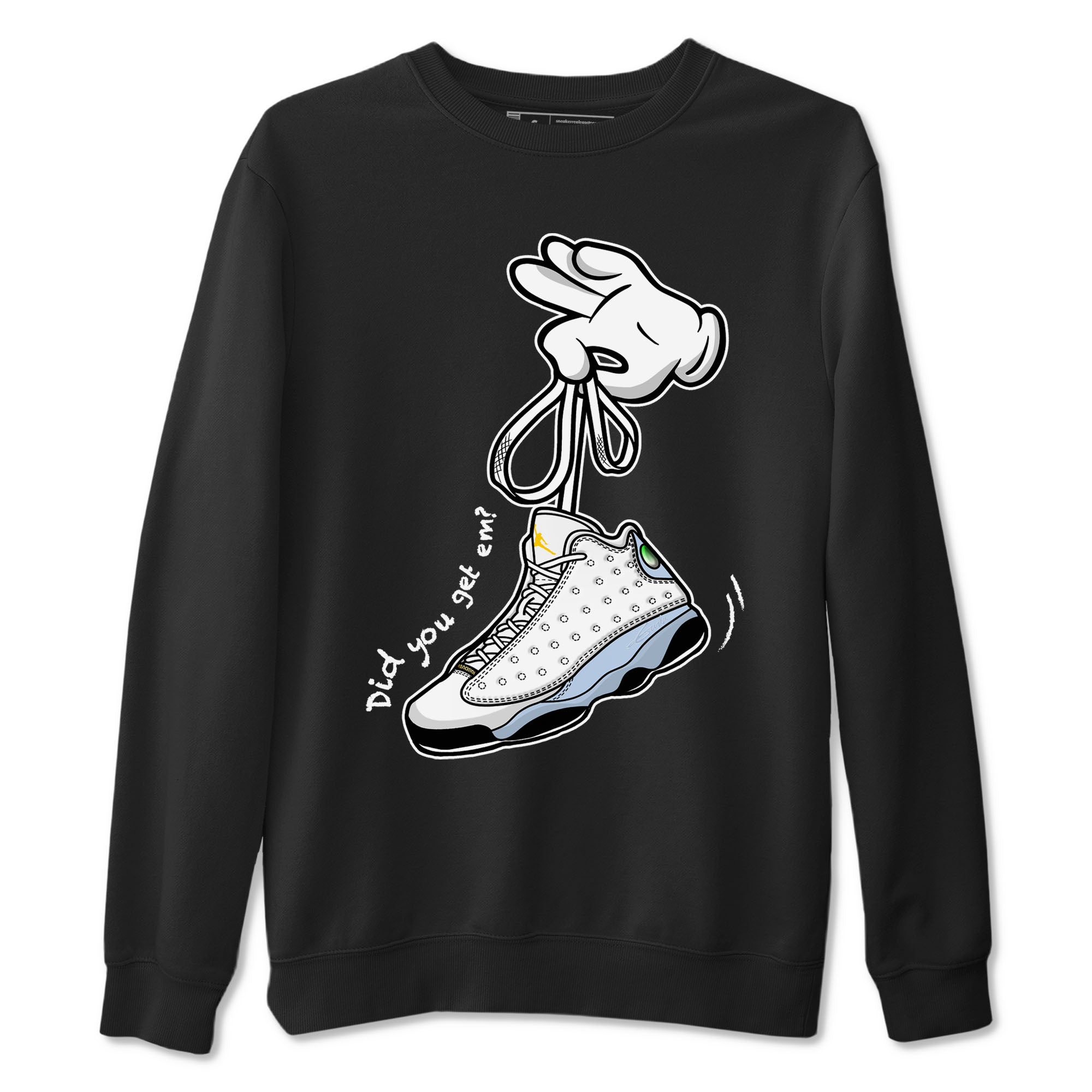 13s Blue Grey shirt to match jordans Cartoon Hands sneaker tees Air Jordan 13 Retro Blue Grey SNRT Sneaker Release Tees unisex cotton Black 2 crew neck shirt