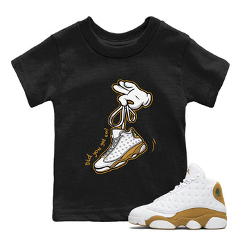 Jordan Retro 13 Wheat Sneaker Matching Tee Cartoon Hands Sneaker Tees Air Jordan 13 Wheat Sneaker Release Tees Kids Shirts Black 1