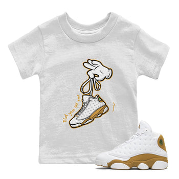 Jordan Retro 13 Wheat Sneaker Matching Tee Cartoon Hands Sneaker Tees Air Jordan 13 Wheat Sneaker Release Tees Kids Shirts White 1