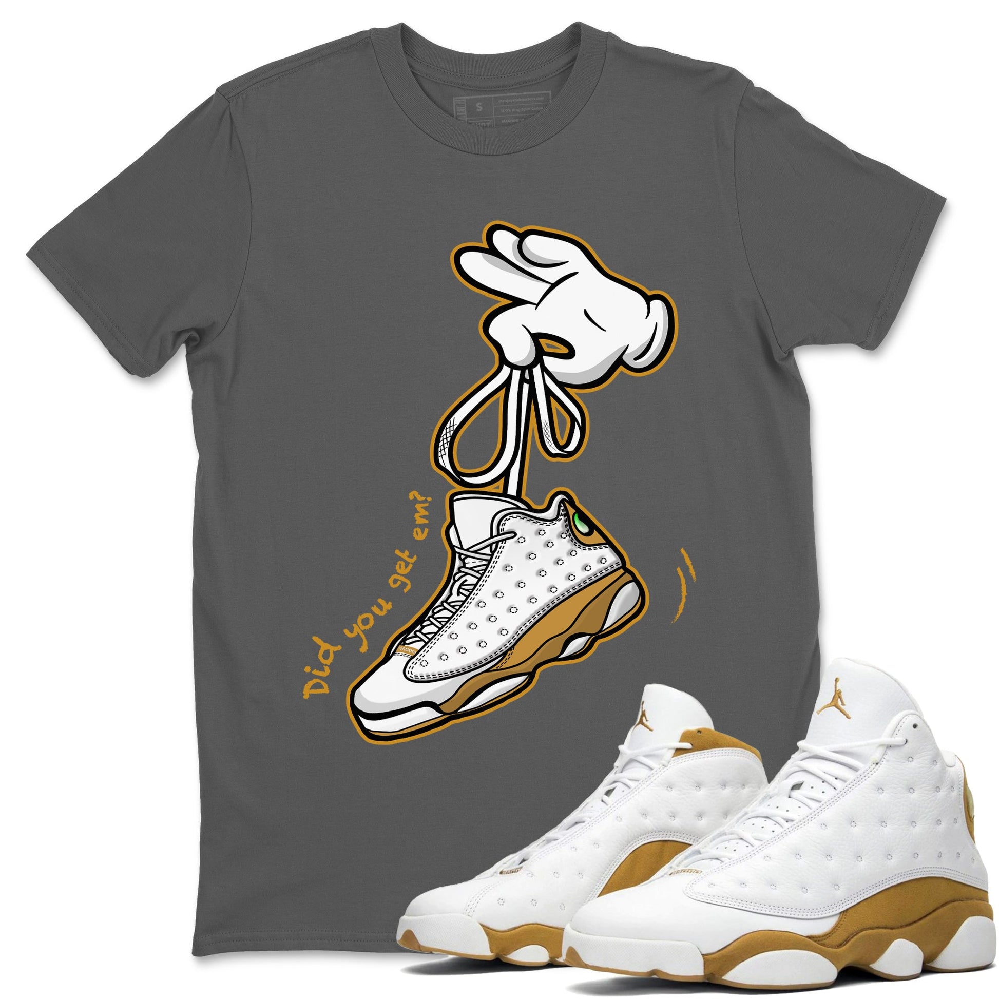 Jordan Retro 13 Wheat Sneaker Matching Tee Cartoon Hands Sneaker Tees Air Jordan 13 Wheat Sneaker Release Tees Unisex Shirts Cool Grey 1