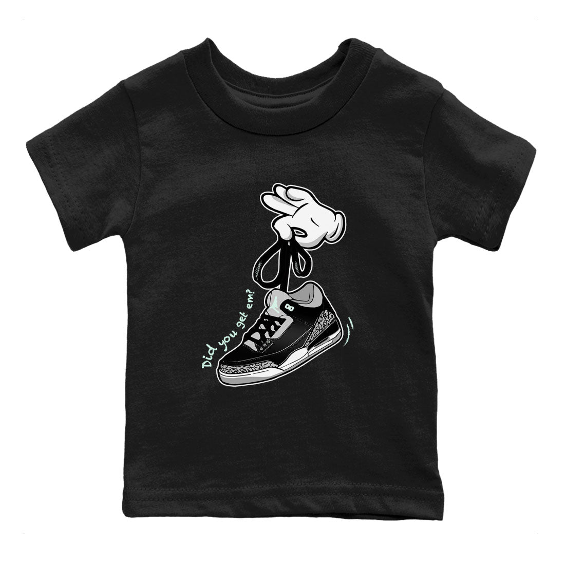 3s Green Glow shirt to match jordans Cartoon Hands sneaker tees Air Jordan 3 Green Glow SNRT sneaker release tees baby toddler Black 2 cotton Shirt