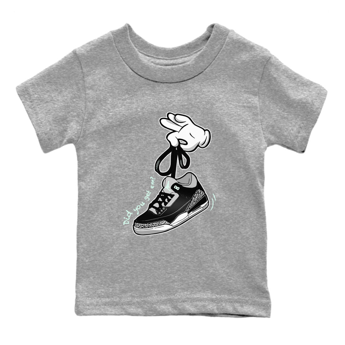 3s Green Glow shirt to match jordans Cartoon Hands sneaker tees Air Jordan 3 Green Glow SNRT sneaker release tees baby toddler Heather Grey 2 cotton Shirt