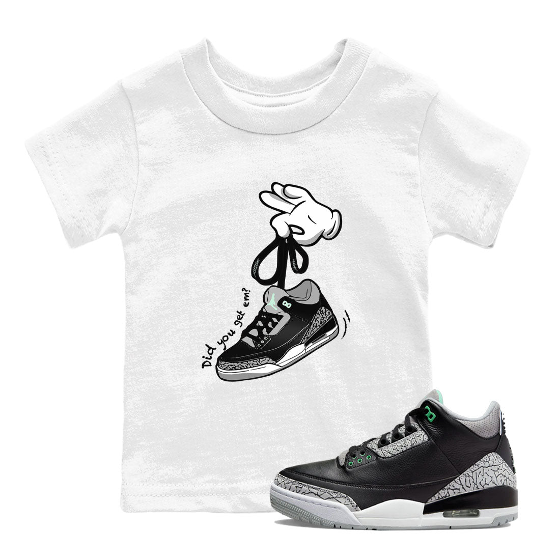 3s Green Glow shirt to match jordans Cartoon Hands sneaker tees Air Jordan 3 Green Glow SNRT sneaker release tees baby toddler White 1 cotton Shirt