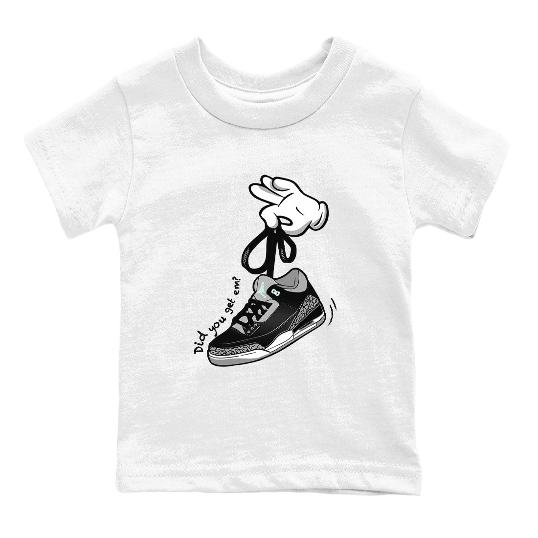 3s Green Glow shirt to match jordans Cartoon Hands sneaker tees Air Jordan 3 Green Glow SNRT sneaker release tees baby toddler White 2 cotton Shirt