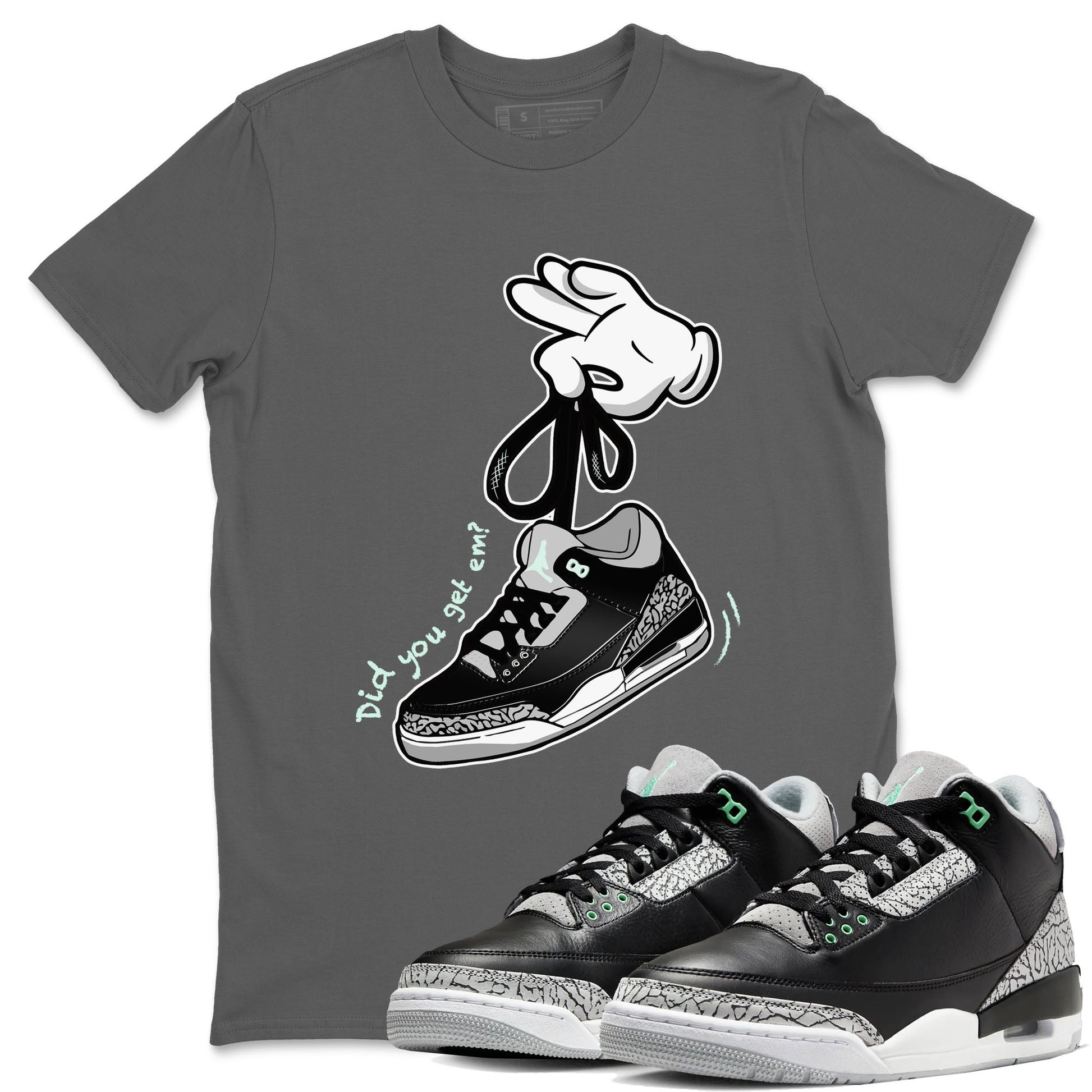 3s Green Glow shirt to match jordans Cartoon Hands sneaker tees Air Jordan 3 Green Glow SNRT Sneaker Release Tees unisex cotton Cool Grey 1 crew neck shirt