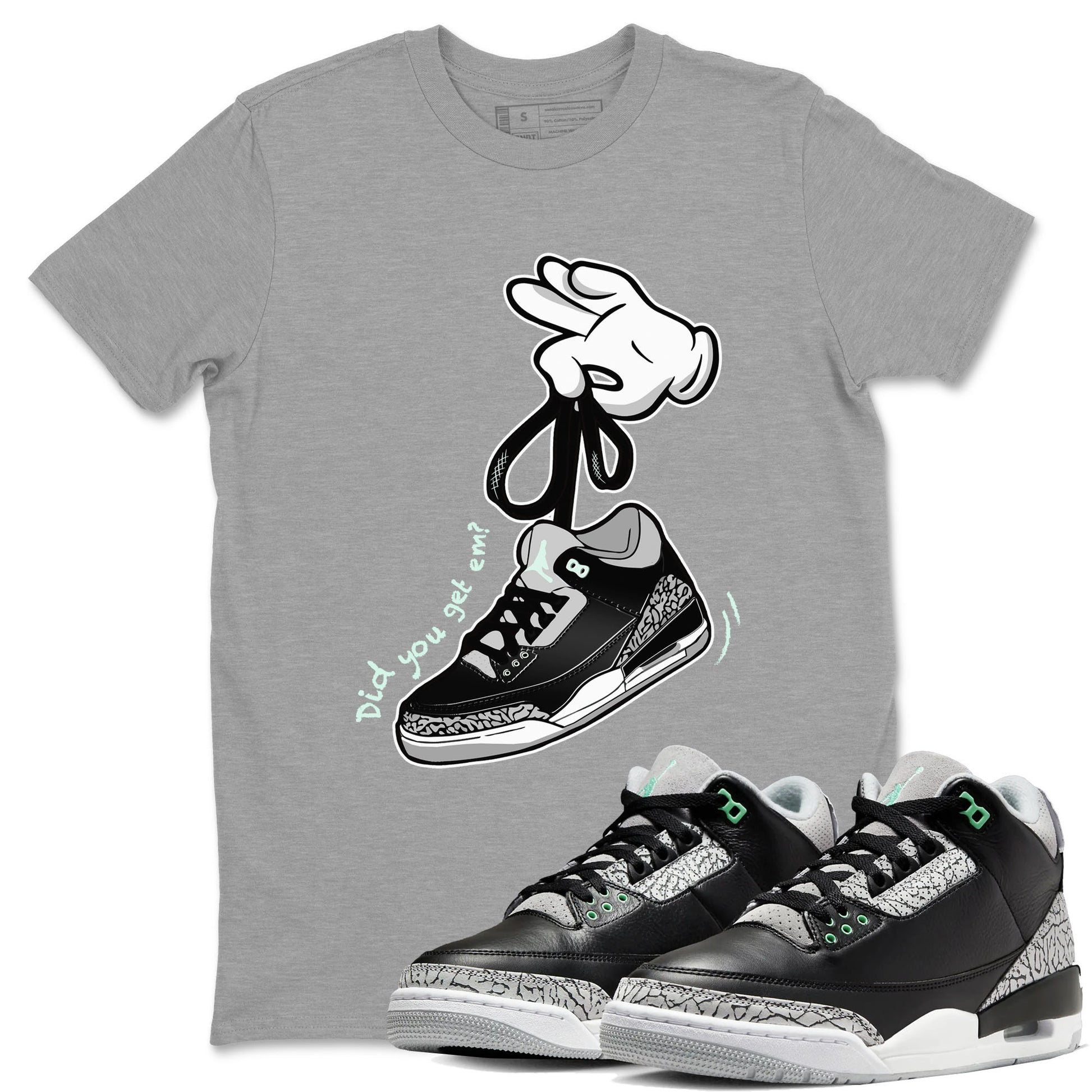 3s Green Glow shirt to match jordans Cartoon Hands sneaker tees Air Jordan 3 Green Glow SNRT Sneaker Release Tees unisex cotton Heather Grey 1 crew neck shirt