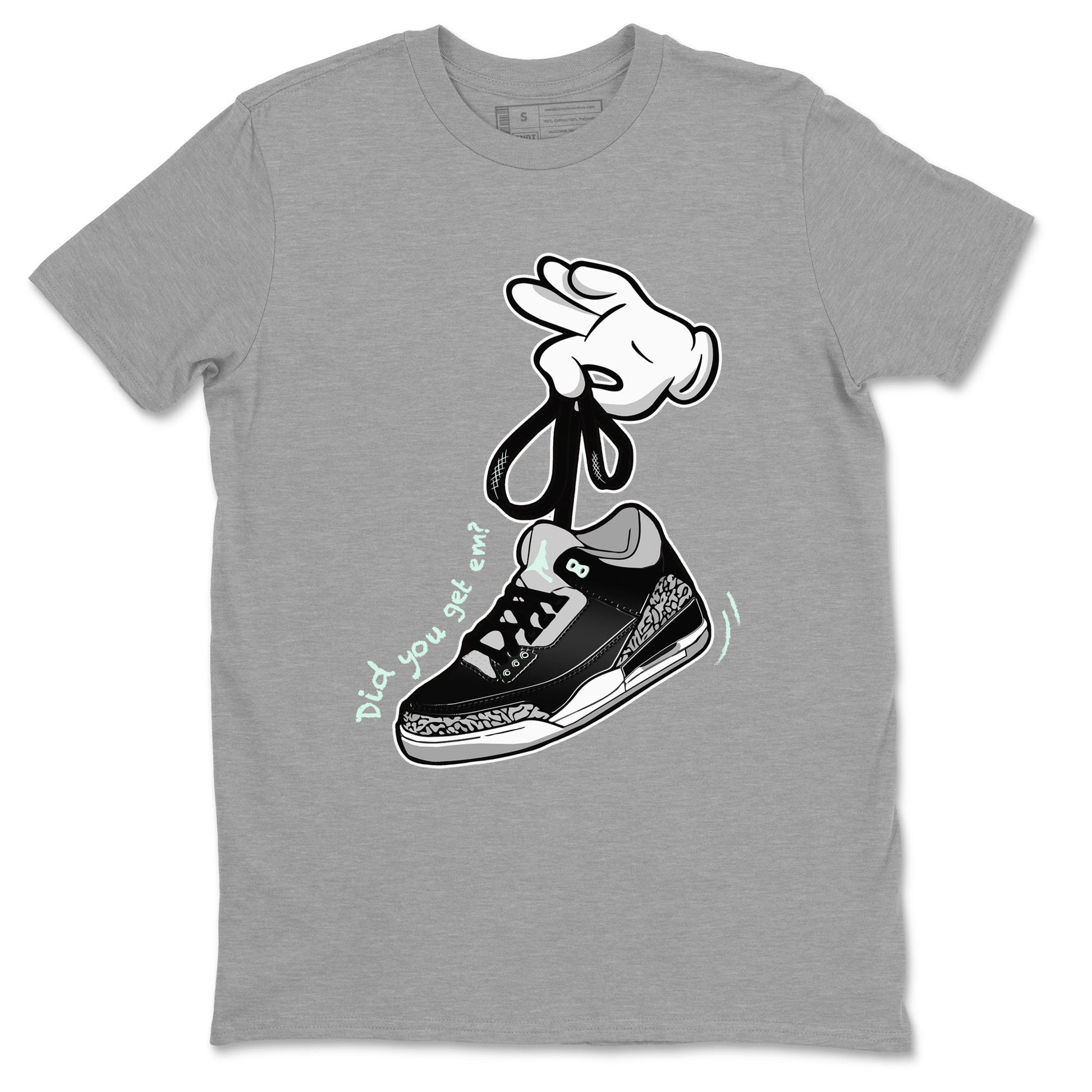 3s Green Glow shirt to match jordans Cartoon Hands sneaker tees Air Jordan 3 Green Glow SNRT Sneaker Release Tees unisex cotton Heather Grey 2 crew neck shirt