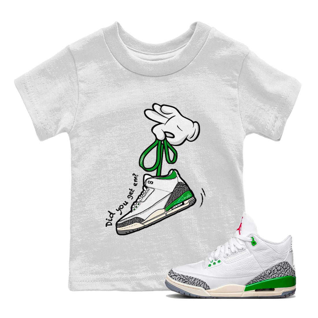 Jordan 3 Lucky Green Sneaker Match Tees Cartoon Hands Sneaker Tees Jordan 3 Lucky Green Sneaker Release Tees Kids Shirts