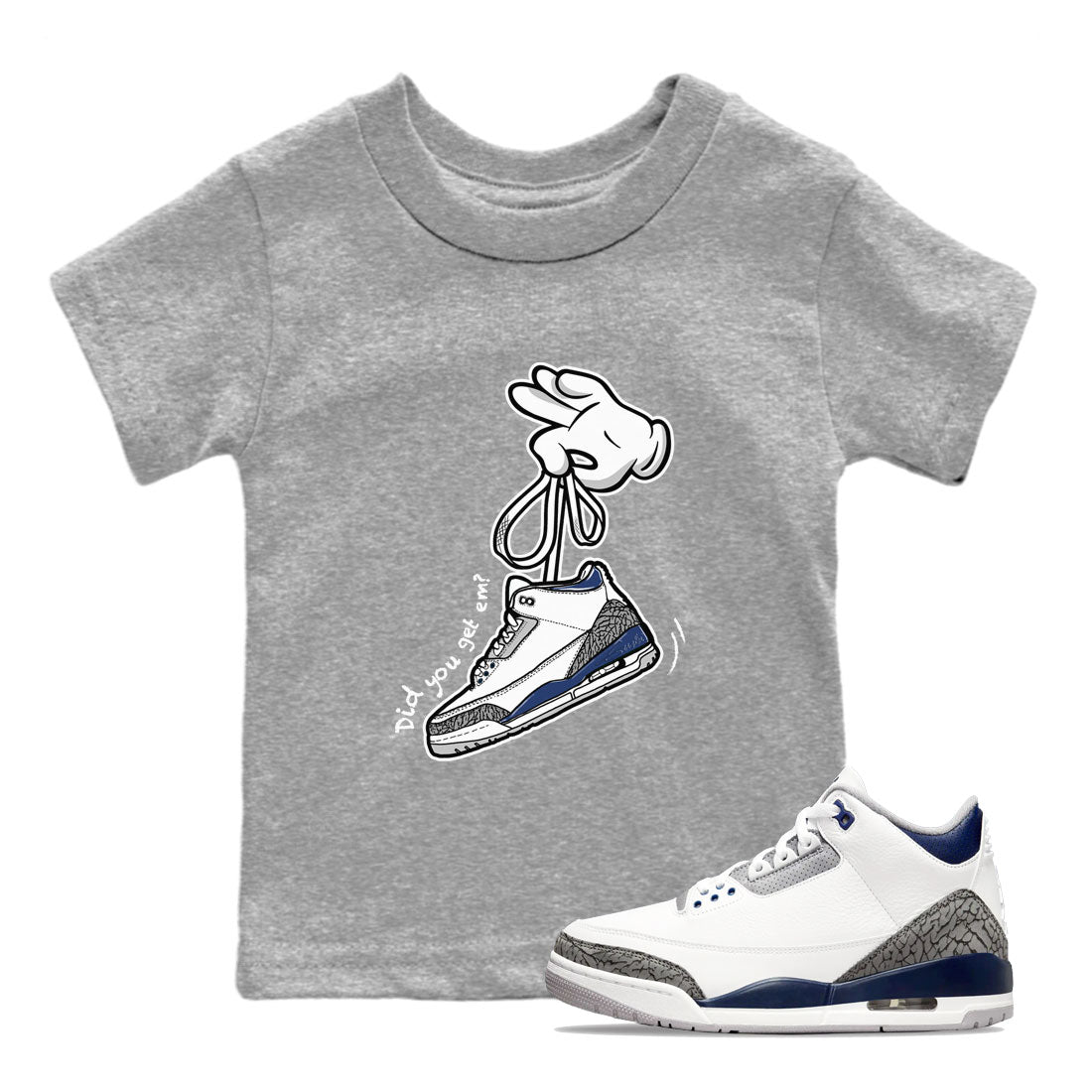 3s Midnight Navy shirt to match jordans Cartoon Hands sneaker match tee Air Jordan 3 Midnight Navy SNRT Sneaker Tees baby toddler Heather Grey 1 cotton Shirt