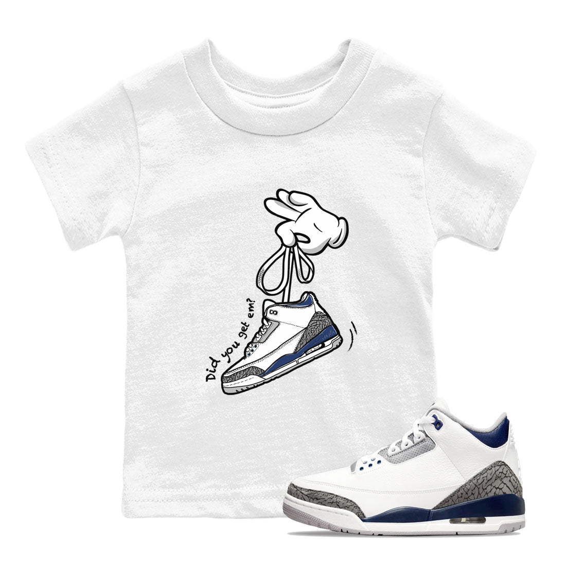 3s Midnight Navy shirt to match jordans Cartoon Hands sneaker match tee Air Jordan 3 Midnight Navy SNRT Sneaker Tees baby toddler White 1 cotton Shirt