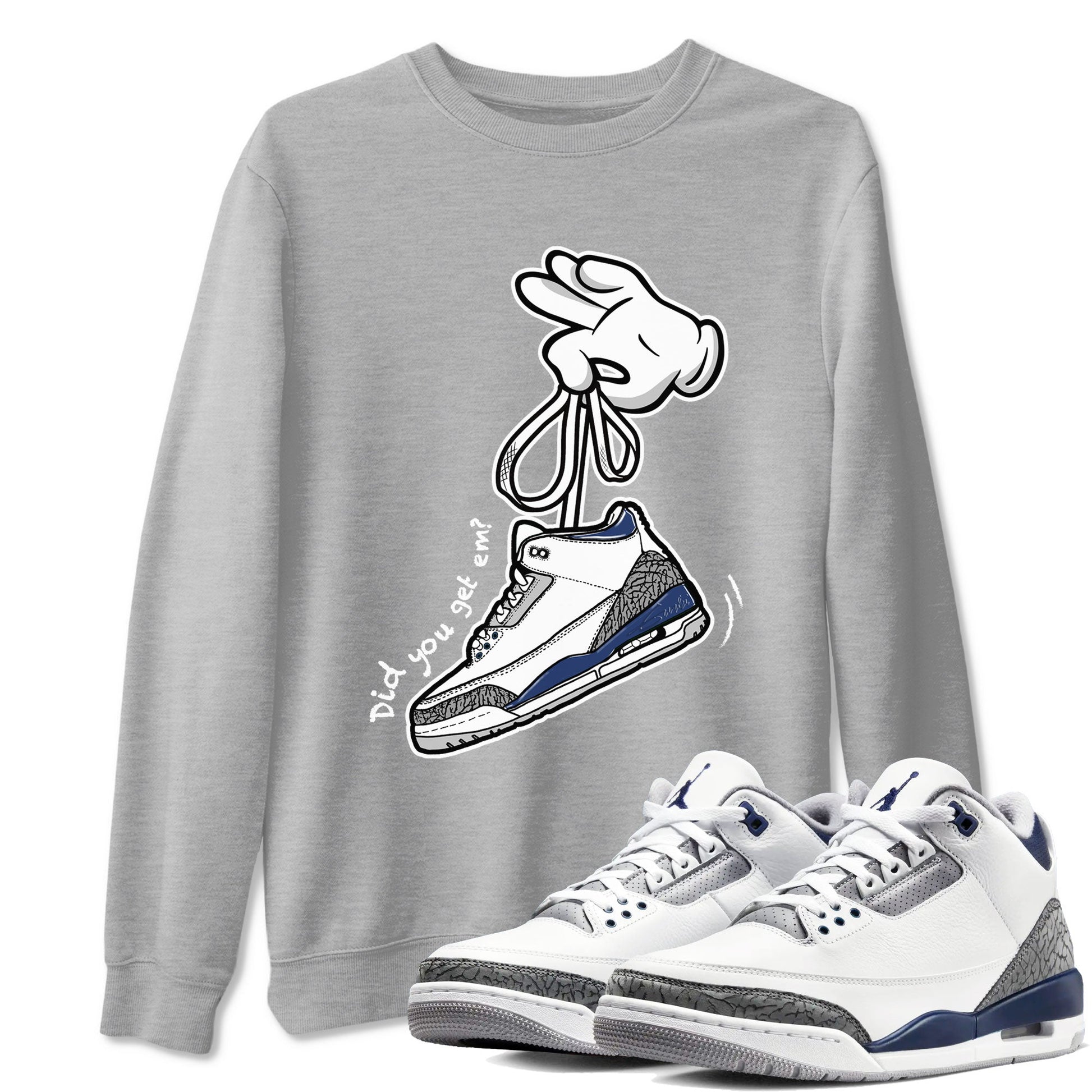 3s Midnight Navy shirt to match jordans Cartoon Hands sneaker match tee Air Jordan 3 Midnight Navy SNRT Sneaker Tees unisex cotton Heather Grey 1 crew neck shirt