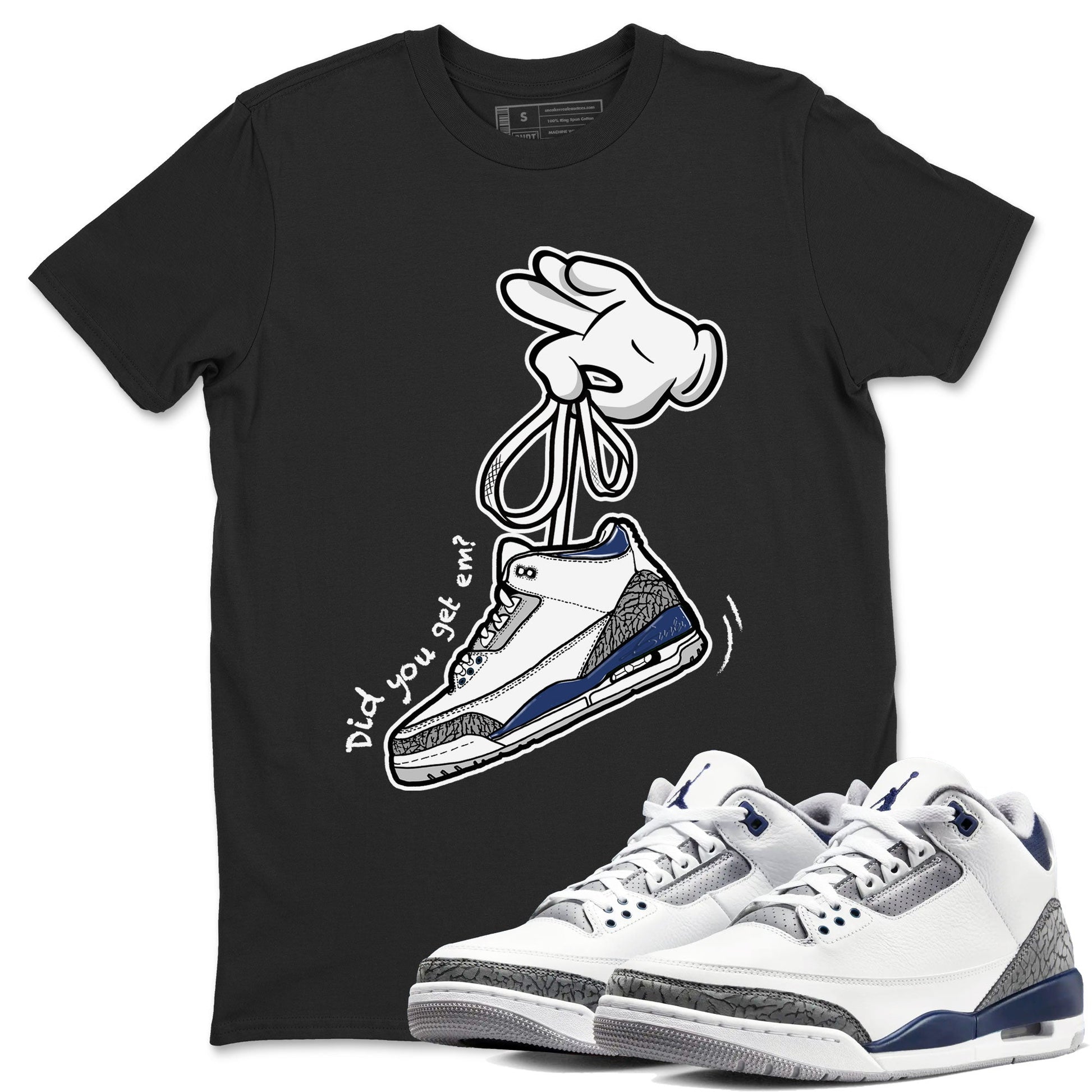 3s Midnight Navy shirt to match jordans Cartoon Hands sneaker match tee Air Jordan 3 Midnight Navy SNRT Sneaker Tees unisex cotton Black 1 crew neck shirt