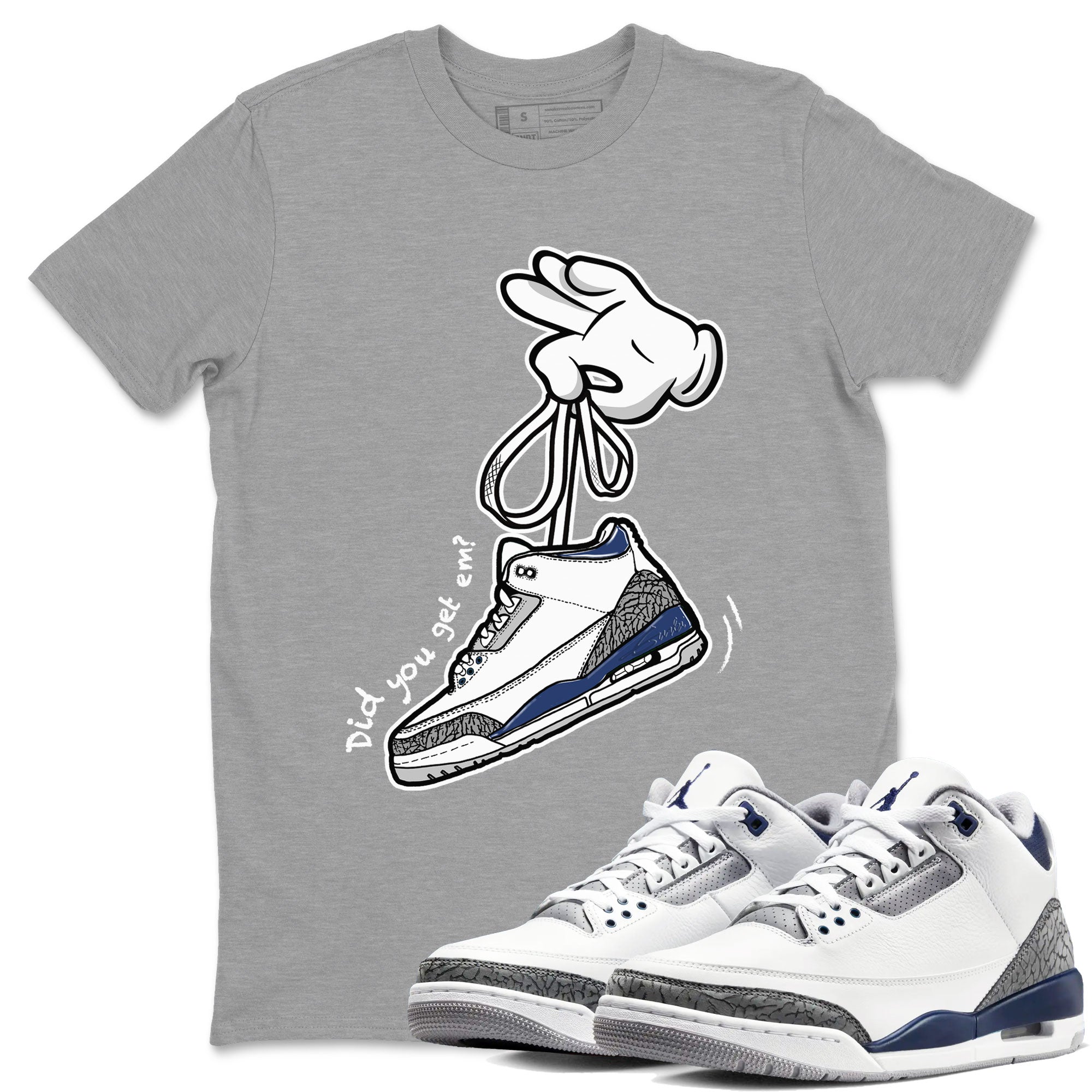 3s Midnight Navy shirt to match jordans Cartoon Hands sneaker match tee Air Jordan 3 Midnight Navy SNRT Sneaker Tees unisex cotton Heather Grey 1 crew neck shirt
