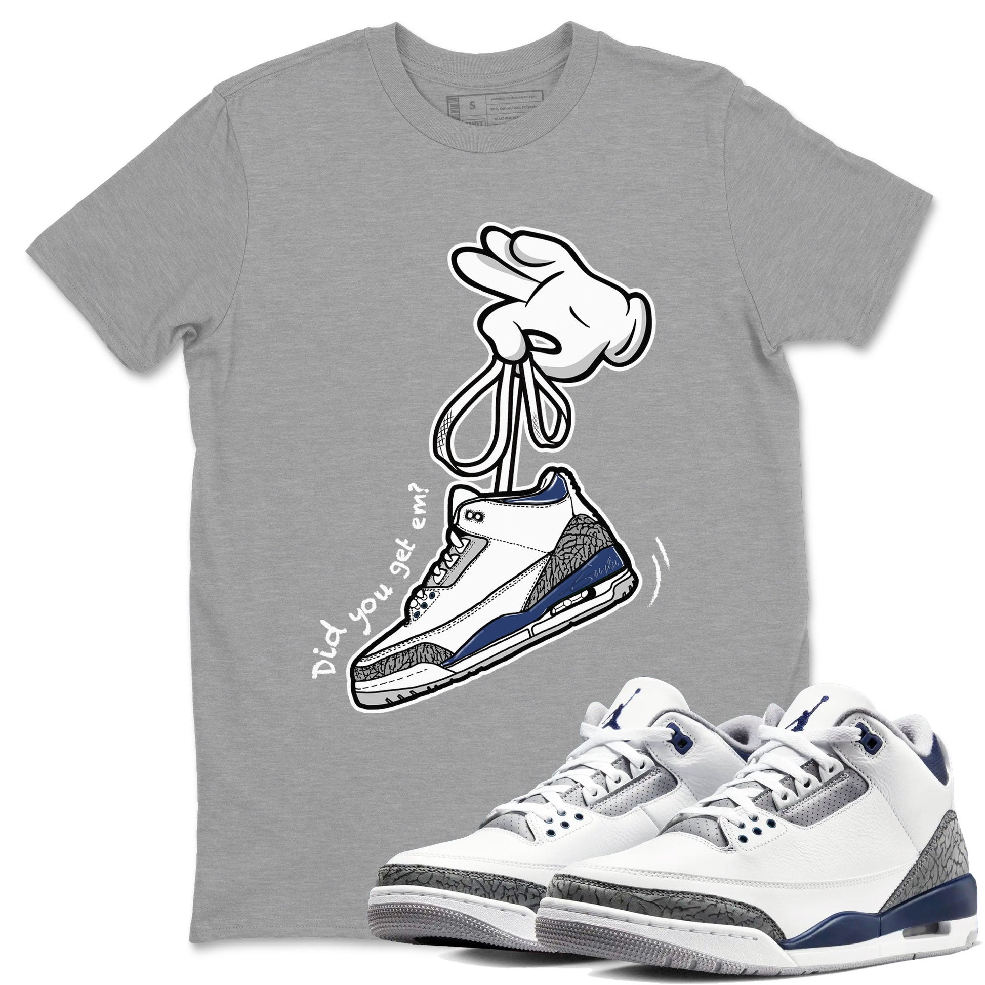 3s Midnight Navy shirt to match jordans Cartoon Hands sneaker match tee Air Jordan 3 Midnight Navy SNRT Sneaker Tees unisex cotton Heather Grey 1 crew neck shirt