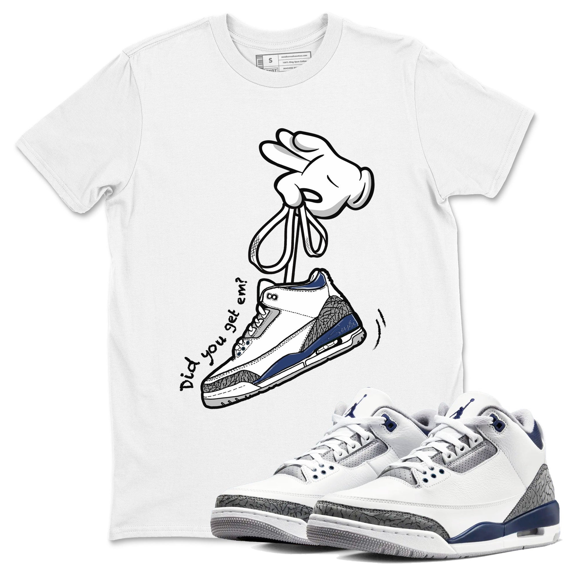 3s Midnight Navy shirt to match jordans Cartoon Hands sneaker match tee Air Jordan 3 Midnight Navy SNRT Sneaker Tees unisex cotton White 1 crew neck shirt