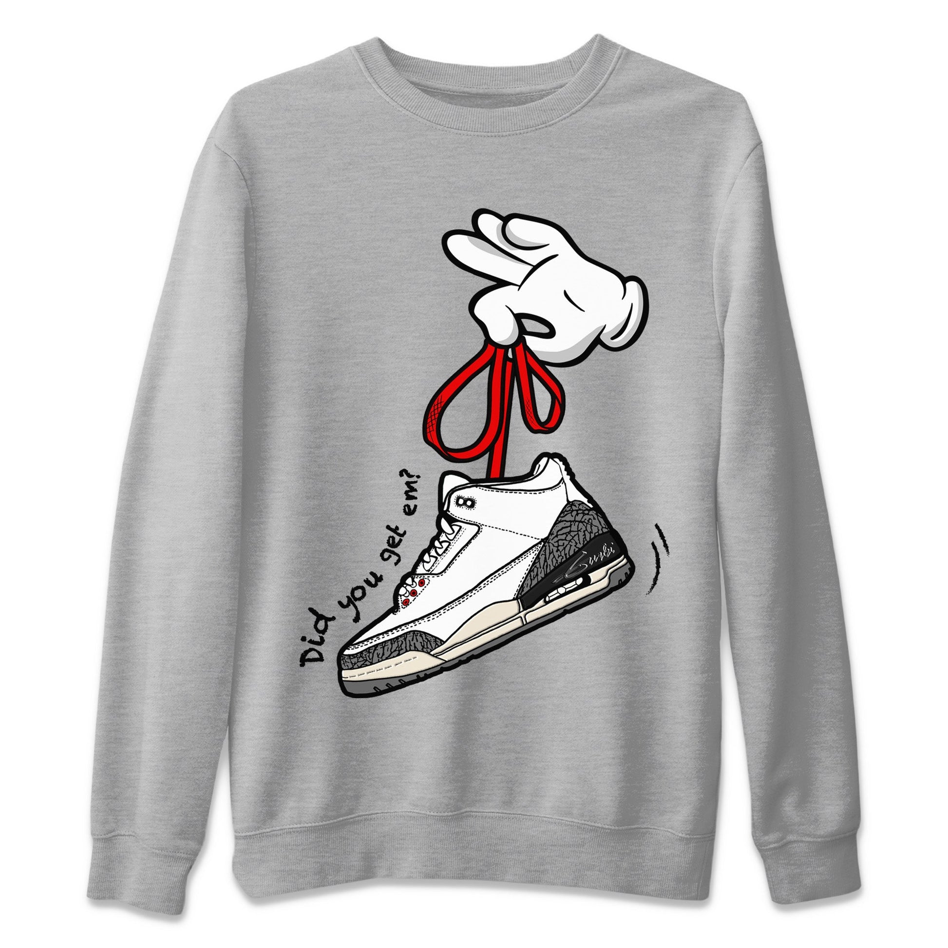 Air Jordan 3 White Cement Sneaker Match Tees Cartoon Hands Sneaker Tees Air Jordan 3 Retro White Cement Sneaker Release Tees Unisex Shirts Heather Grey 2