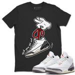 Air Jordan 3 White Cement Sneaker Match Tees Cartoon Hands Sneaker Tees Air Jordan 3 Retro White Cement Sneaker Release Tees Unisex Shirts Black 1