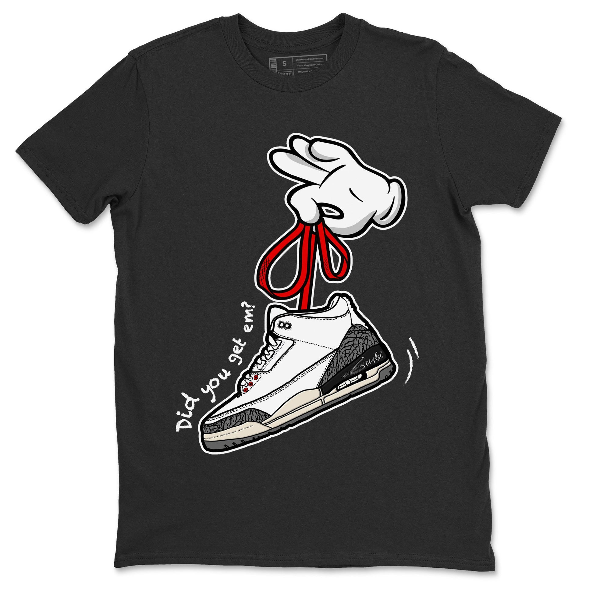 Air Jordan 3 White Cement Sneaker Match Tees Cartoon Hands Sneaker Tees Air Jordan 3 Retro White Cement Sneaker Release Tees Unisex Shirts Black 2