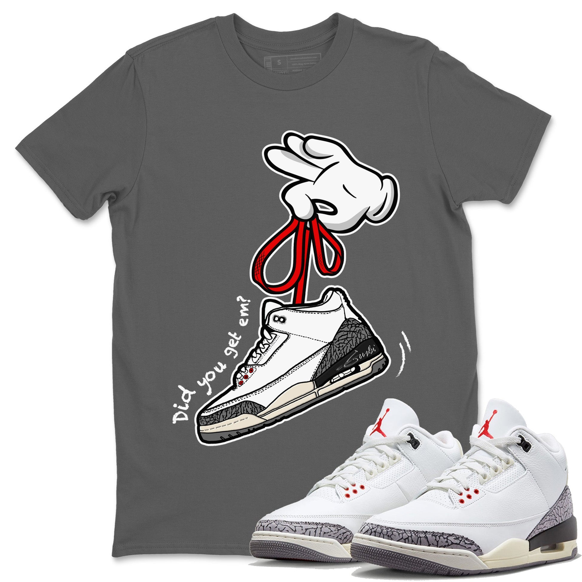 Air Jordan 3 White Cement Cartoon Hands Crew Neck Sneaker Tees Air Jordan 3 Retro White Cement Sneaker T-Shirts Washing and Care Tip