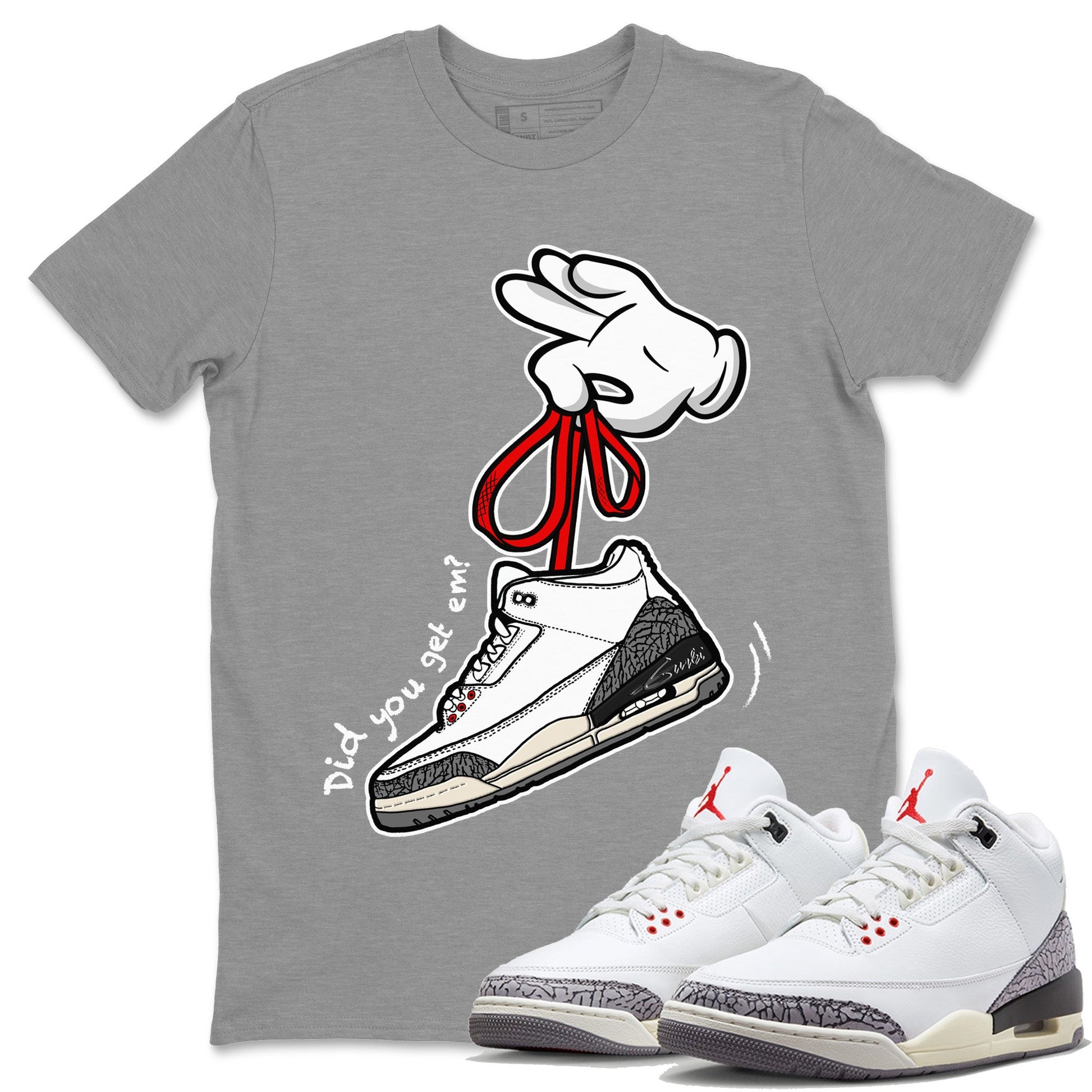 Air Jordan 3 White Cement Cartoon Hands Crew Neck Sneaker Tees Air Jordan 3 Retro White Cement Sneaker T-Shirts Size Chart