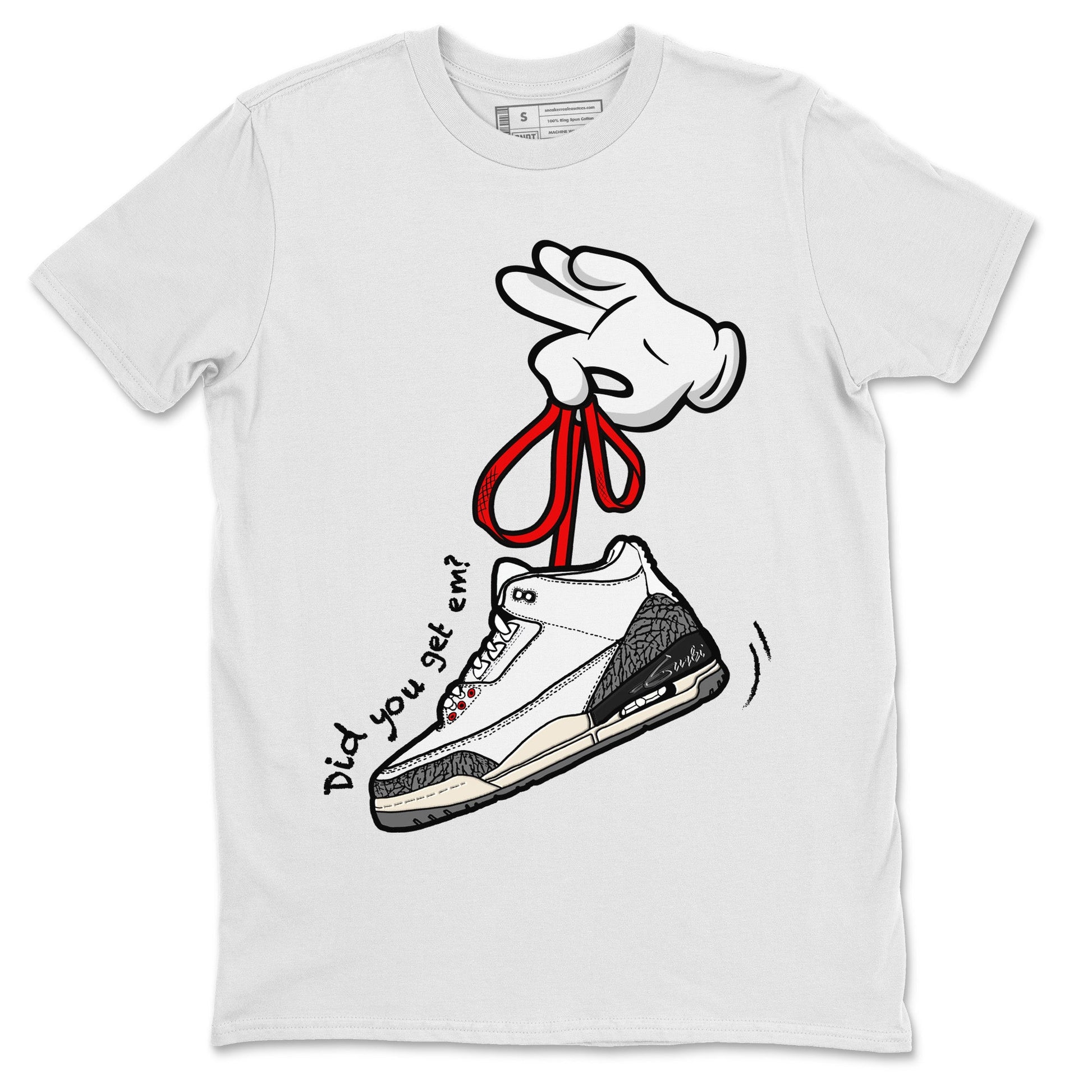 Air Jordan 3 White Cement Sneaker Match Tees Cartoon Hands Sneaker Tees Air Jordan 3 Retro White Cement Sneaker Release Tees Unisex Shirts White 2