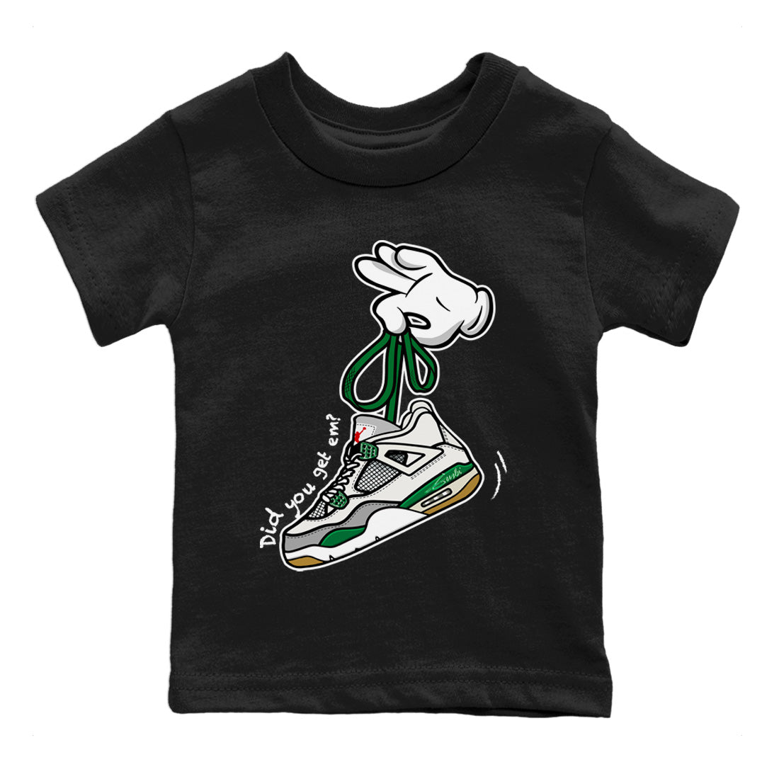 Air Jordan 4 Pine Green Cartoon Hands Baby and Kids Sneaker Tees Nike SB Air Jordan 4 Pine Green Kids Sneaker Tees Washing and Care Tip