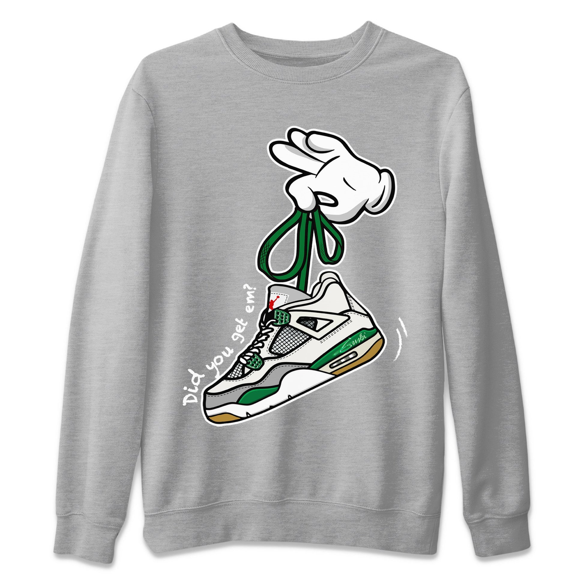 Air Jordan 4 Pine Green Sneaker Match Tees Cartoon Hands Sneaker Tees Nike SB Air Jordan 4 Pine Green Sneaker Release Tees Unisex Shirts Heather Grey 2