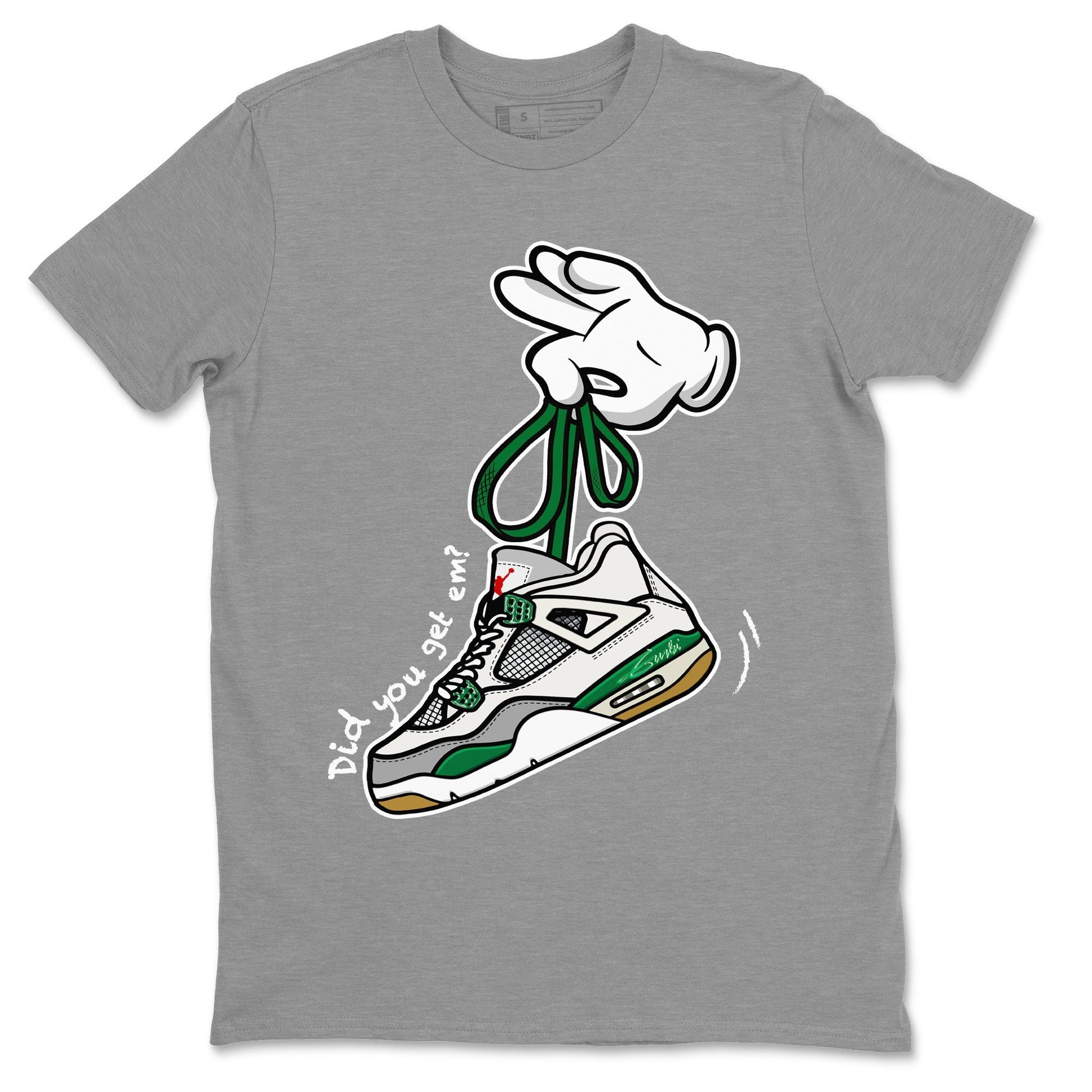 Jordan 4 Pine Green SB Sneaker Match Tees Cartoon Hands Sneaker Tees Nike SB Air Jordan 4 Pine Green Sneaker Tees Sneaker Release Shirts Unisex Shirts Heather Grey 2