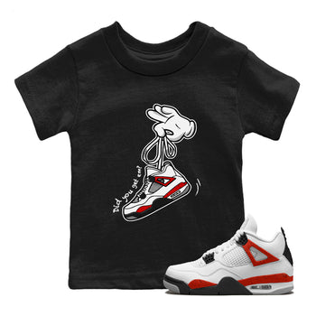 Air Jordan 4 Red Cement Sneaker Match Tees Cartoon Hands Sneaker Tees Air Jordan 4 Retro Red Cement SNRT Sneaker Release Tees Kids Shirts Black 1