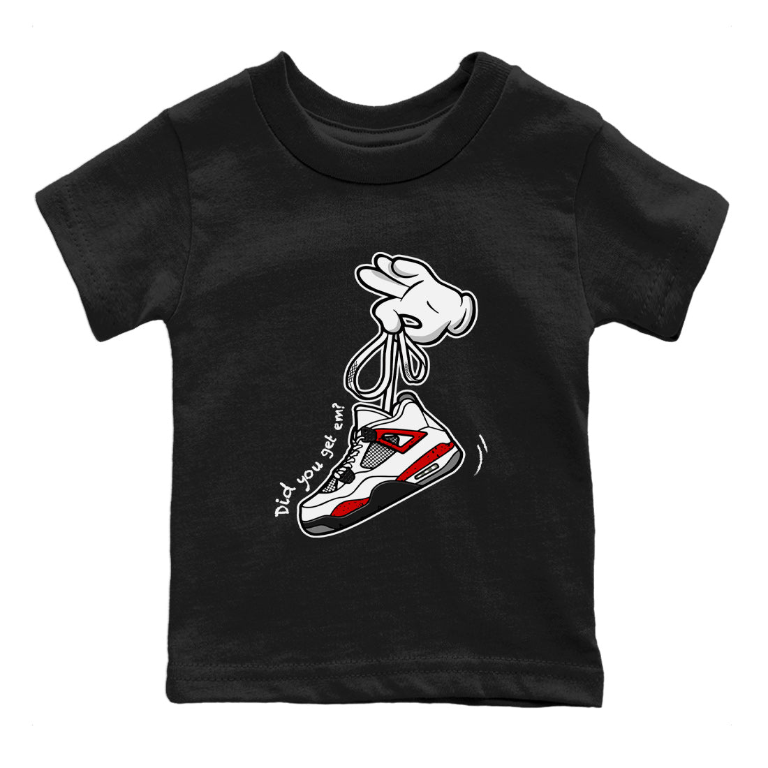 Air Jordan 4 Red Cement Sneaker Match Tees Cartoon Hands Sneaker Tees Air Jordan 4 Retro Red Cement SNRT Sneaker Release Tees Kids Shirts Black 2