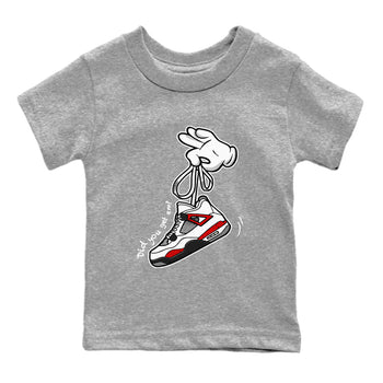Air Jordan 4 Red Cement Sneaker Match Tees Cartoon Hands Sneaker Tees Air Jordan 4 Retro Red Cement SNRT Sneaker Release Tees Kids Shirts Heather Grey 2