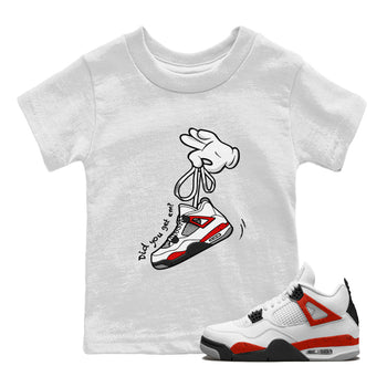 Air Jordan 4 Red Cement Sneaker Match Tees Cartoon Hands Sneaker Tees Air Jordan 4 Retro Red Cement SNRT Sneaker Release Tees Kids Shirts White 1
