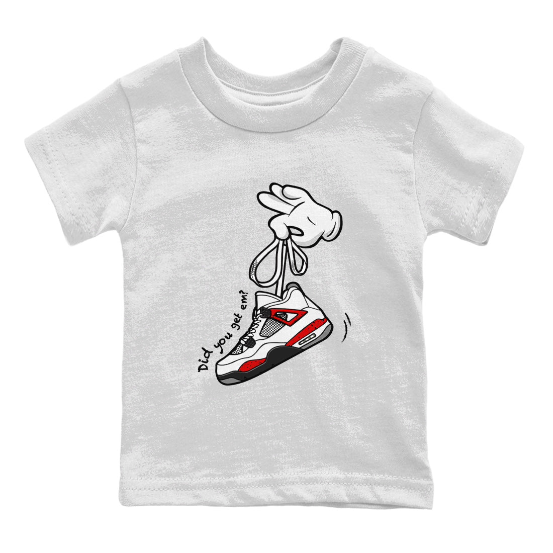 Air Jordan 4 Red Cement Sneaker Match Tees Cartoon Hands Sneaker Tees Air Jordan 4 Retro Red Cement SNRT Sneaker Release Tees Kids Shirts White 2