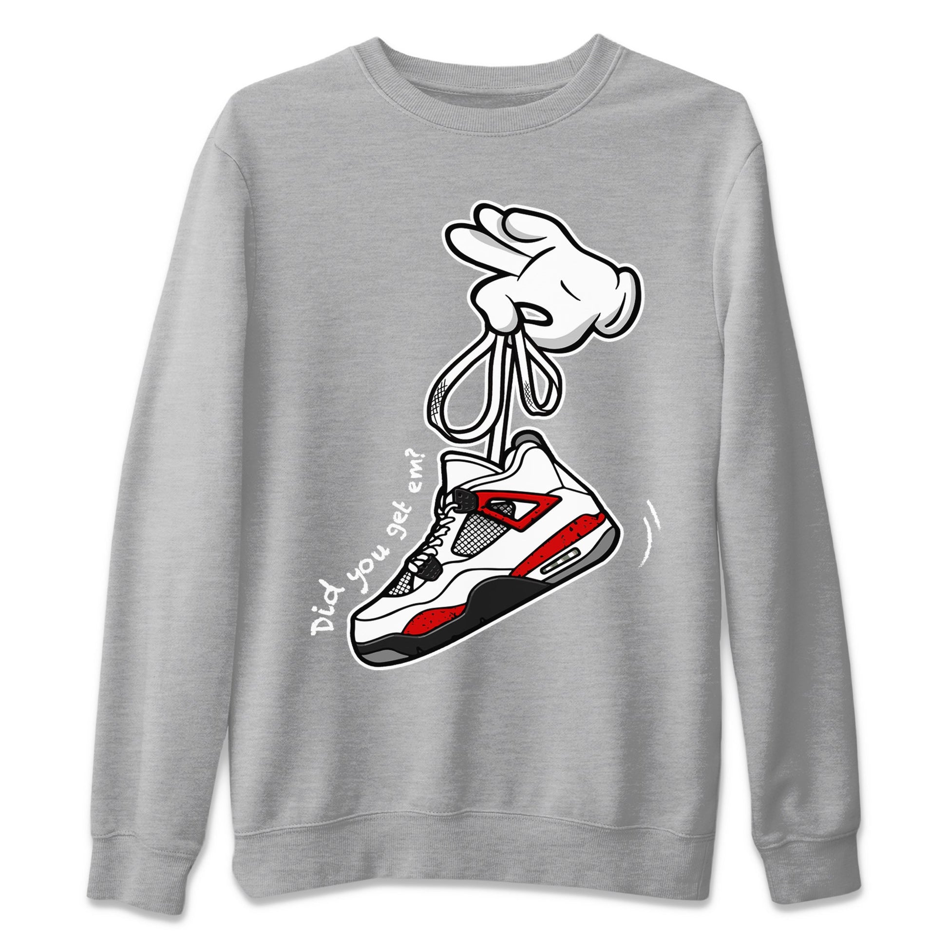 Air Jordan 4 Red Cement Sneaker Match Tees Cartoon Hands Sneaker Tees Air Jordan 4 Retro Red Cement SNRT Sneaker Release Tees Unisex Shirts Heather Grey 2