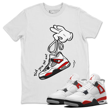 Air Jordan 4 Red Cement Sneaker Match Tees Cartoon Hands Sneaker Tees Air Jordan 4 Retro Red Cement SNRT Sneaker Release Tees Unisex Shirts White 1