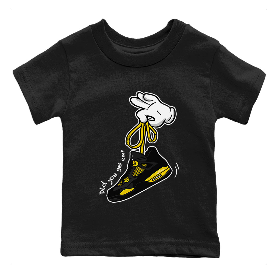 Air Jordan 4 Thunder Sneaker Match Tees Cartoon Hands Sneaker Tees Air Jordan 4 Retro Thunder Sneaker Release Tees Kids Shirts Black 2