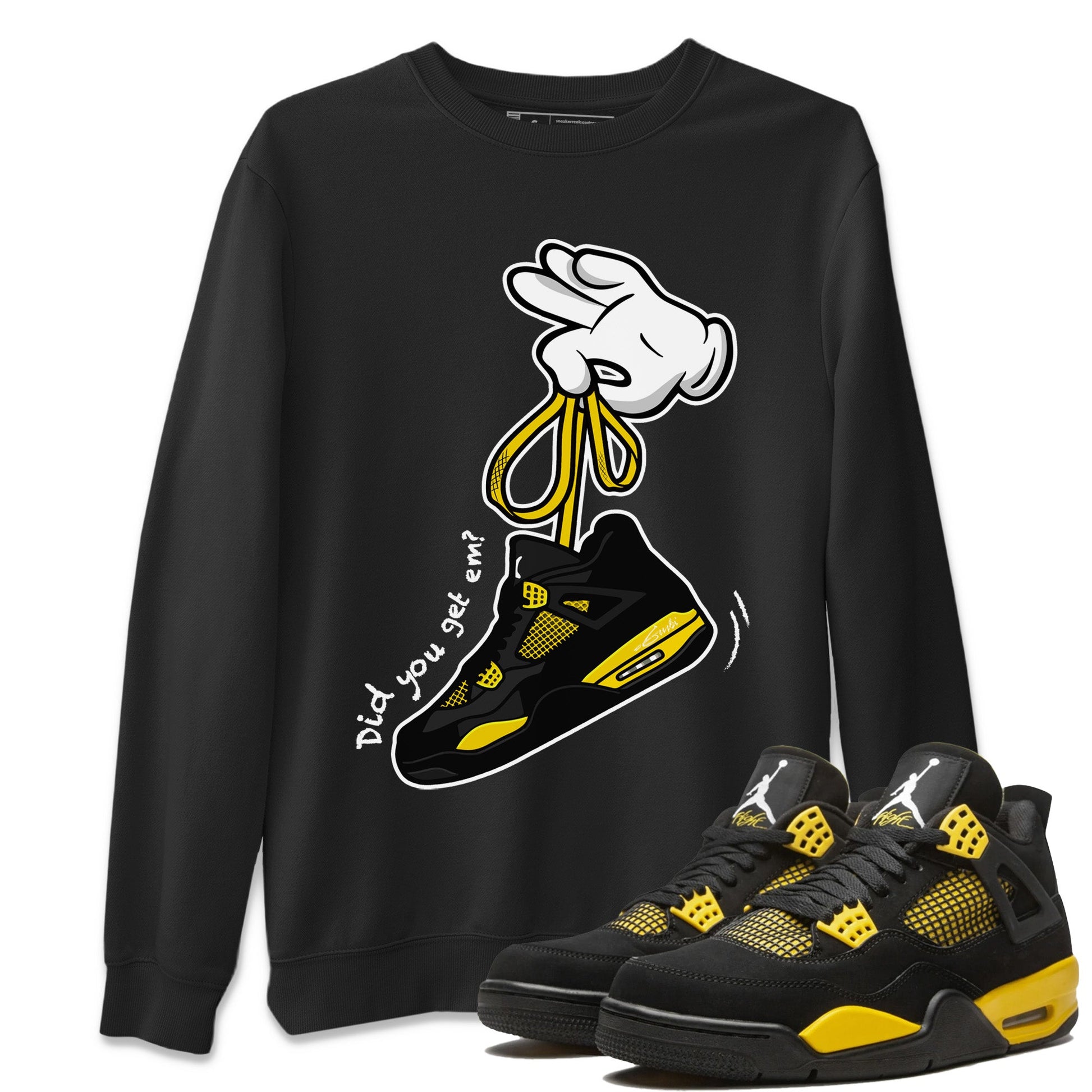 Air Jordan 4 Thunder Sneaker Match Tees Cartoon Hands Sneaker Tees Air Jordan 4 Retro Thunder Sneaker Release Tees Unisex Shirts Black 1