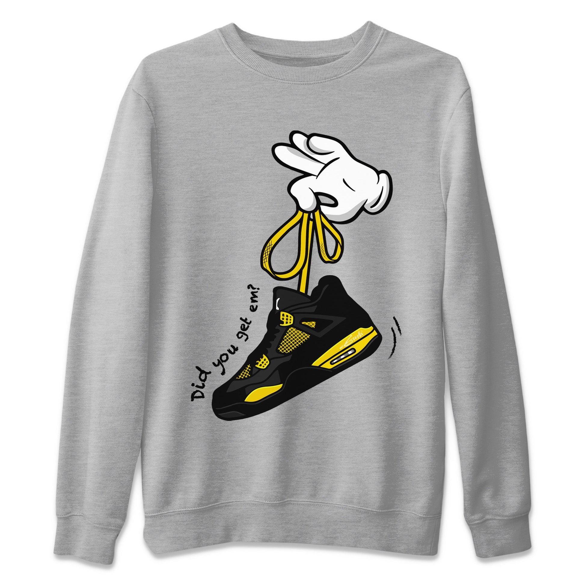 Air Jordan 4 Thunder Sneaker Match Tees Cartoon Hands Sneaker Tees Air Jordan 4 Retro Thunder Sneaker Release Tees Unisex Shirts Heather Grey 2