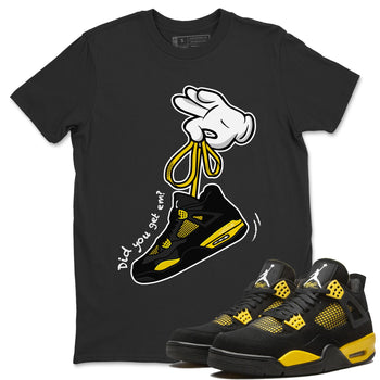 Air Jordan 4 Thunder Sneaker Match Tees Cartoon Hands Sneaker Tees Air Jordan 4 Retro Thunder Sneaker Release Tees Unisex Shirts Black 1