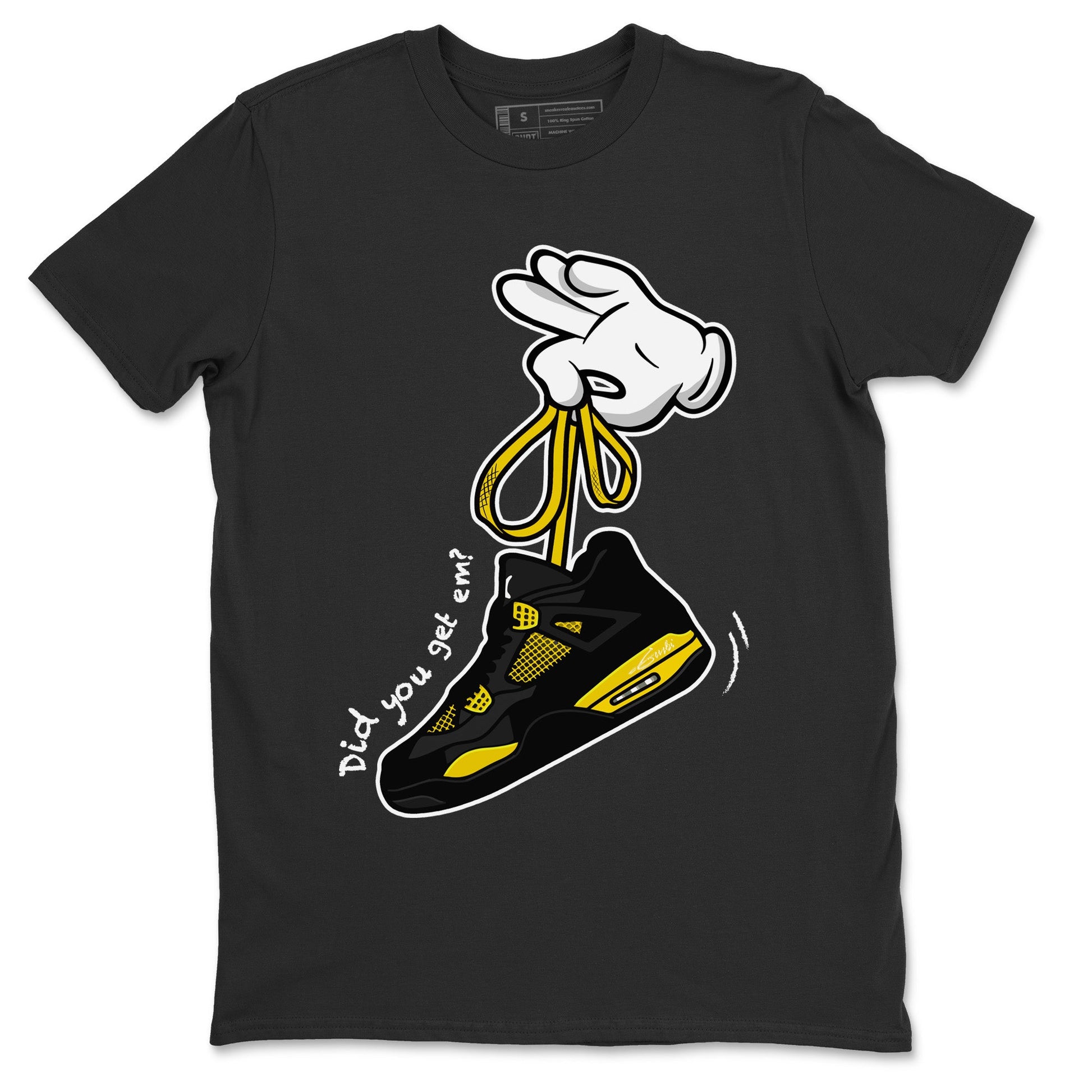 Air Jordan 4 Thunder Sneaker Match Tees Cartoon Hands Sneaker Tees Air Jordan 4 Retro Thunder Sneaker Release Tees Unisex Shirts Black 2