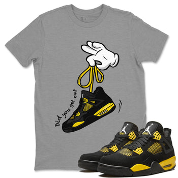 Air Jordan 4 Thunder Sneaker Match Tees Cartoon Hands Sneaker Tees Air Jordan 4 Retro Thunder Sneaker Release Tees Unisex Shirts Heather Grey 1