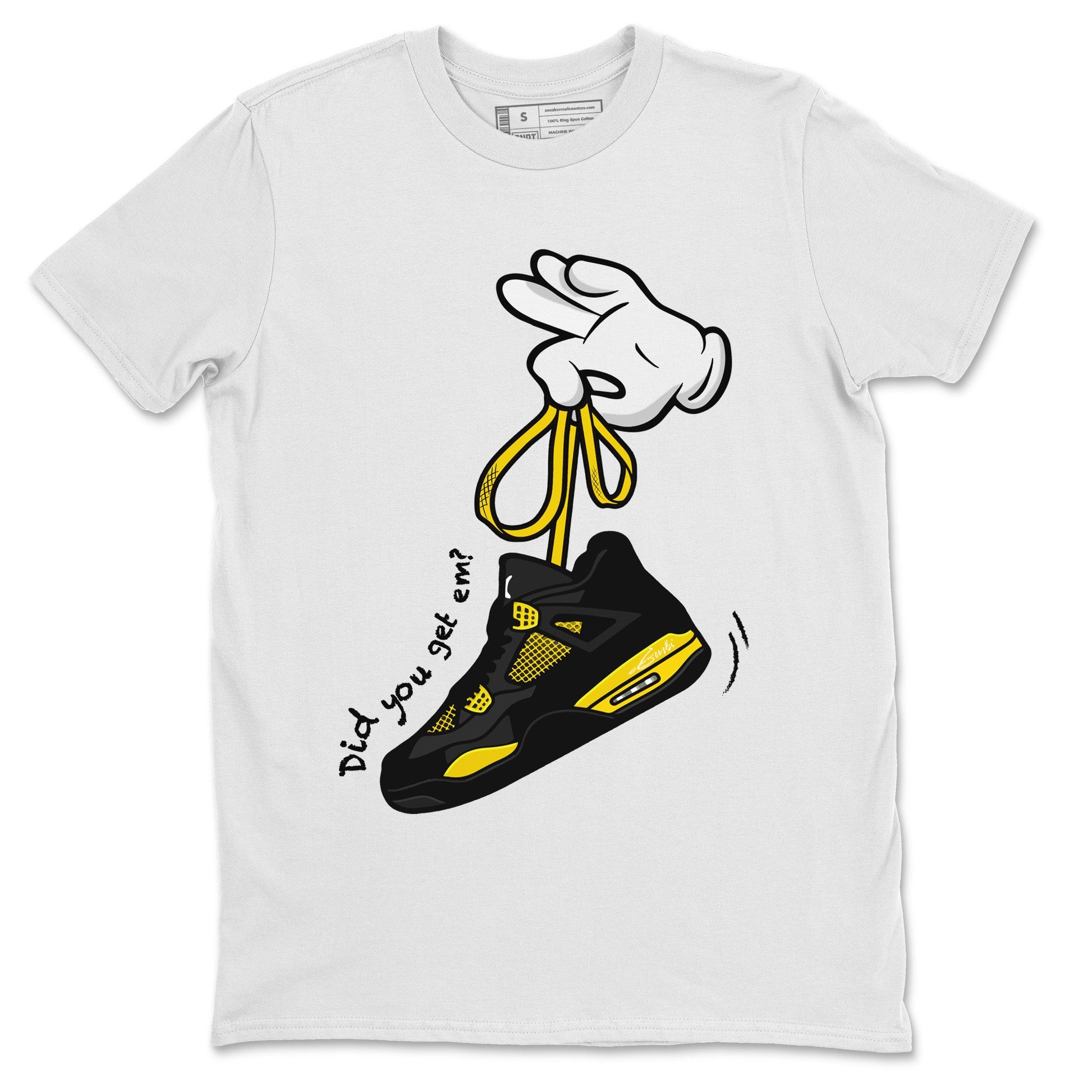 Air Jordan 4 Thunder Sneaker Match Tees Cartoon Hands Sneaker Tees Air Jordan 4 Retro Thunder Sneaker Release Tees Unisex Shirts White 2