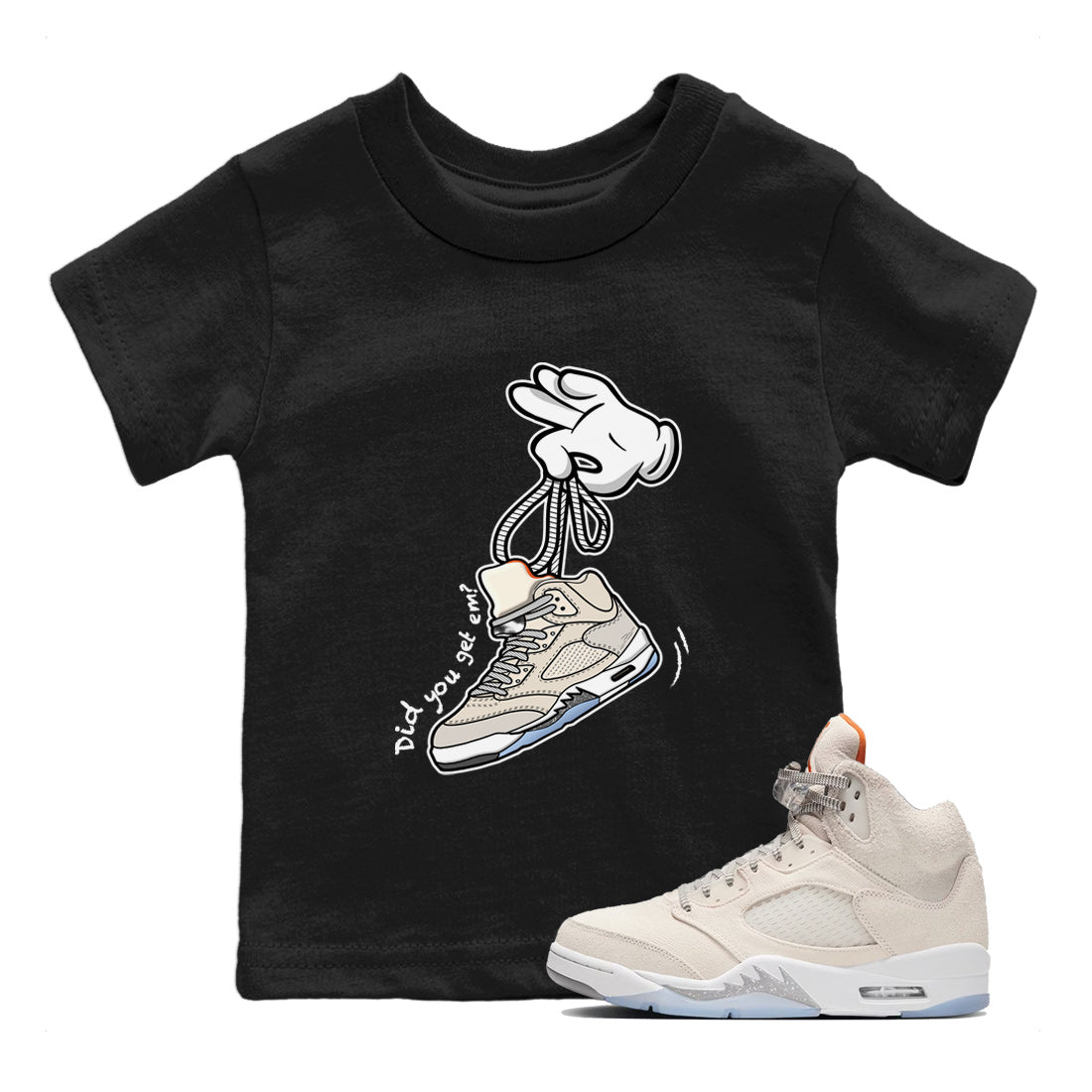 Air Jordan 5 Craft Sneaker Match Tees Cartoon Hands Sneaker Tees Air Jordan 5 Retro Craft Tees Kids Shirts Black 1