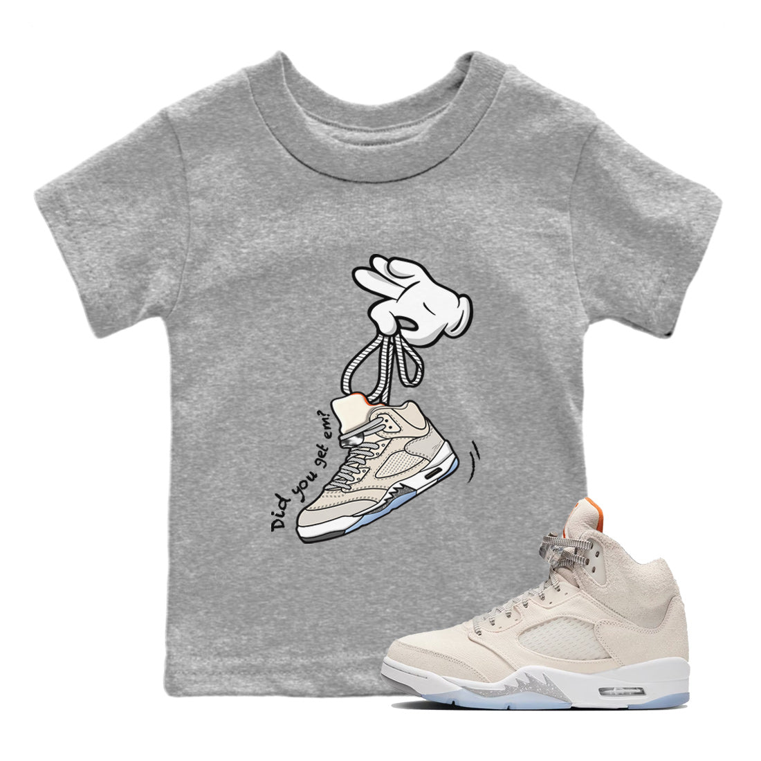 Air Jordan 5 Craft Sneaker Match Tees Cartoon Hands Sneaker Tees Air Jordan 5 Retro Craft Tees Kids Shirts Heather Grey 1