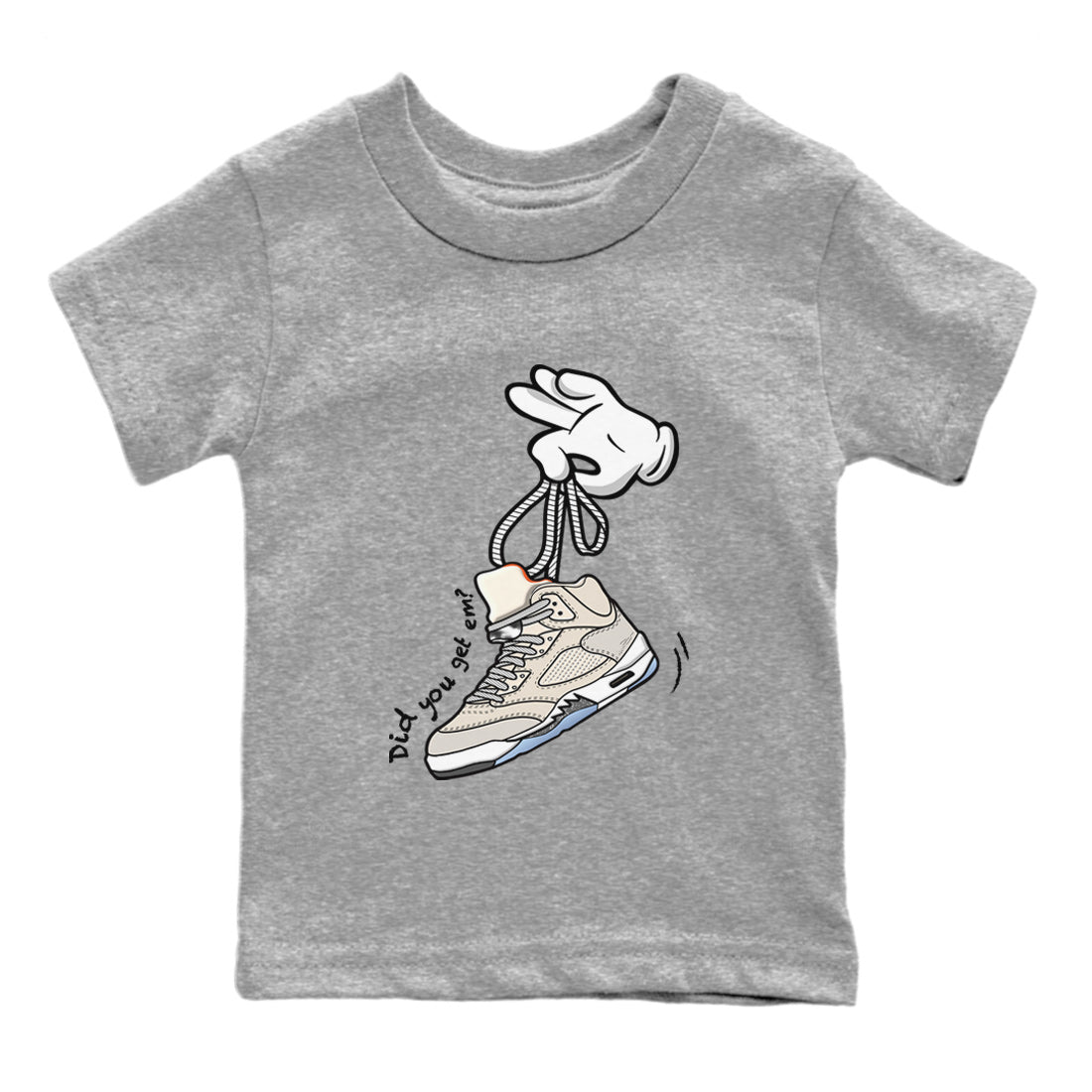 Air Jordan 5 Craft Sneaker Match Tees Cartoon Hands Sneaker Tees Air Jordan 5 Retro Craft Tees Kids Shirts Heather Grey 2