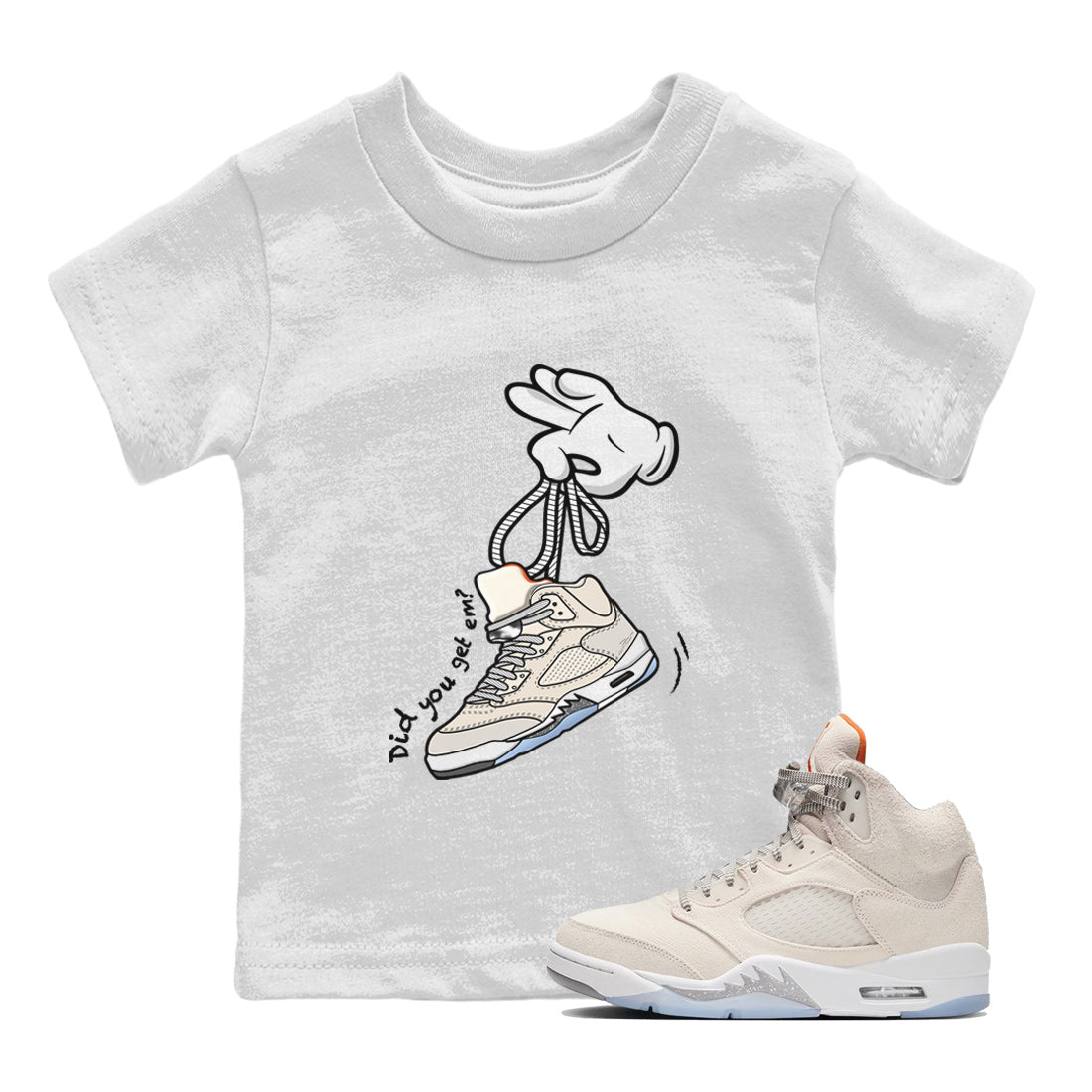 Air Jordan 5 Craft Sneaker Match Tees Cartoon Hands Sneaker Tees Air Jordan 5 Retro Craft Tees Kids Shirts White 1